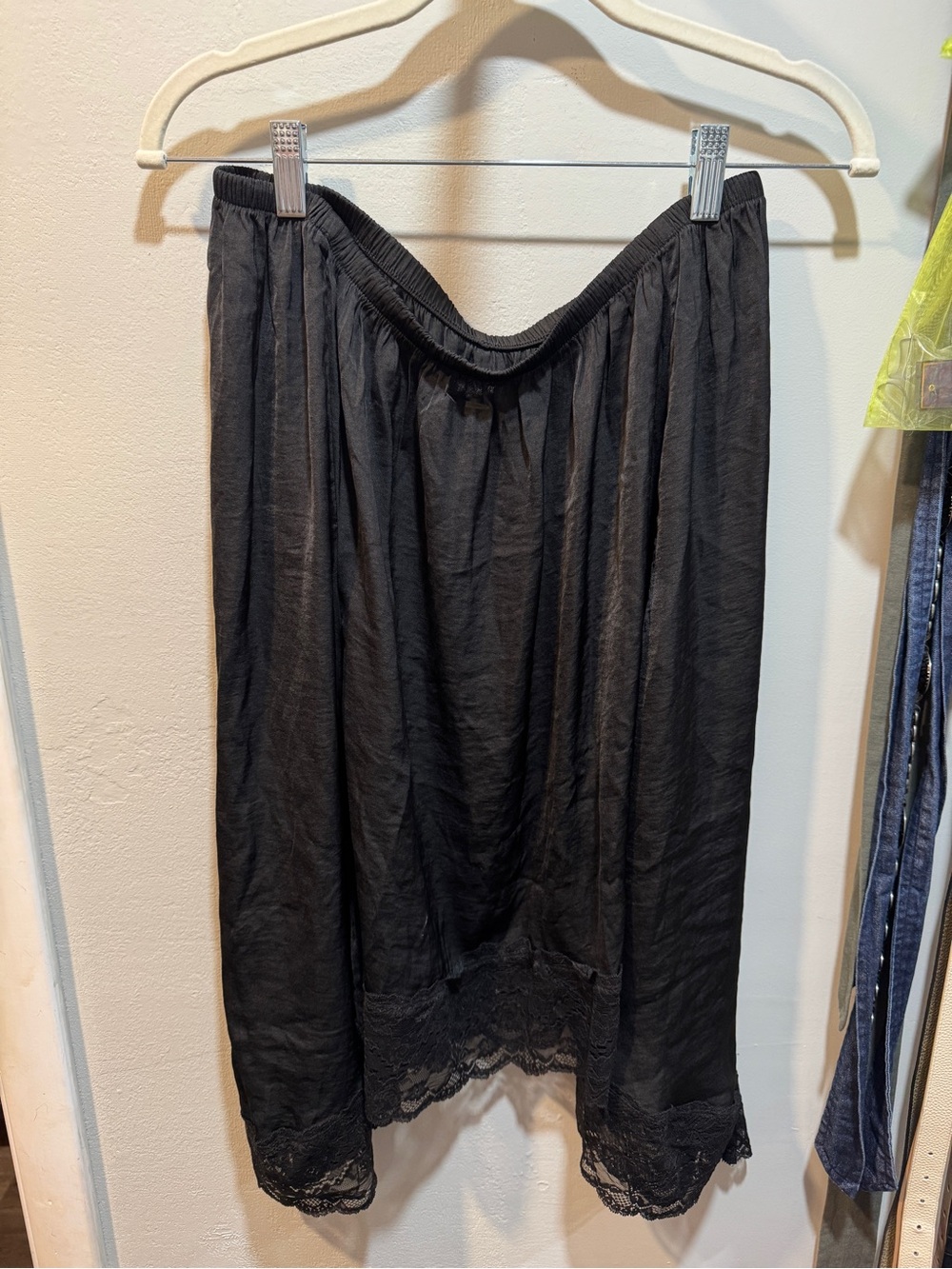 Aerie Black Lace Hem Midi Slip Skirt